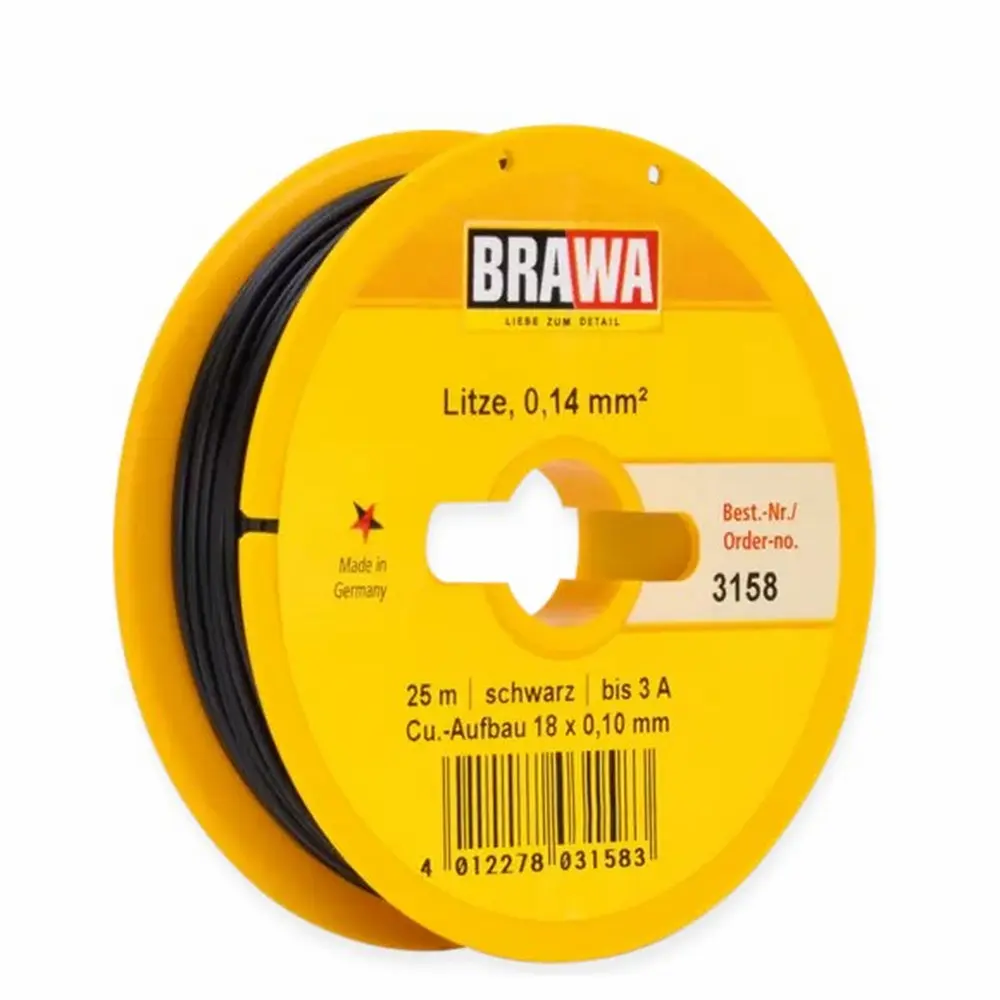 Bobine de fil noir - 0.14 mm² - 25 mètres - Brawa 3158 - toutes échelles
