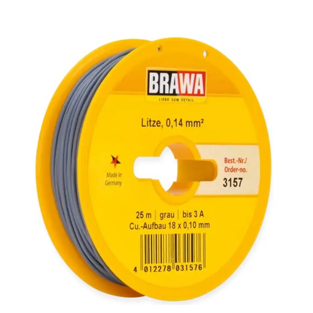Bobine de fil gris 0.14 mm² - 25 mètres - Brawa 3157