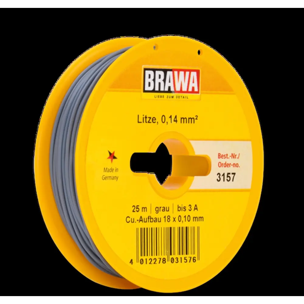 Bobine de fil gris 0.14 mm² - 25 mètres - Brawa 3157