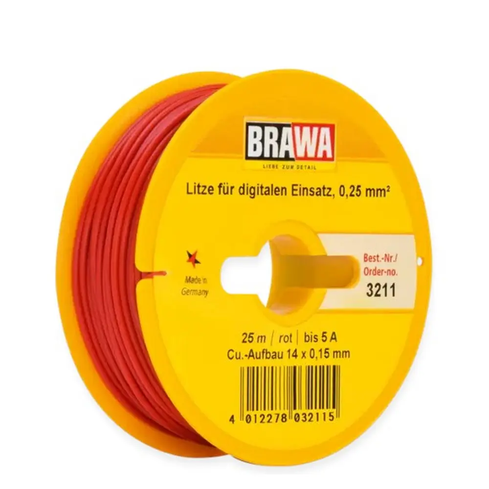Câble électrique Rouge 0,25 mm² - 25 mètres de longueur - Brawa 3211