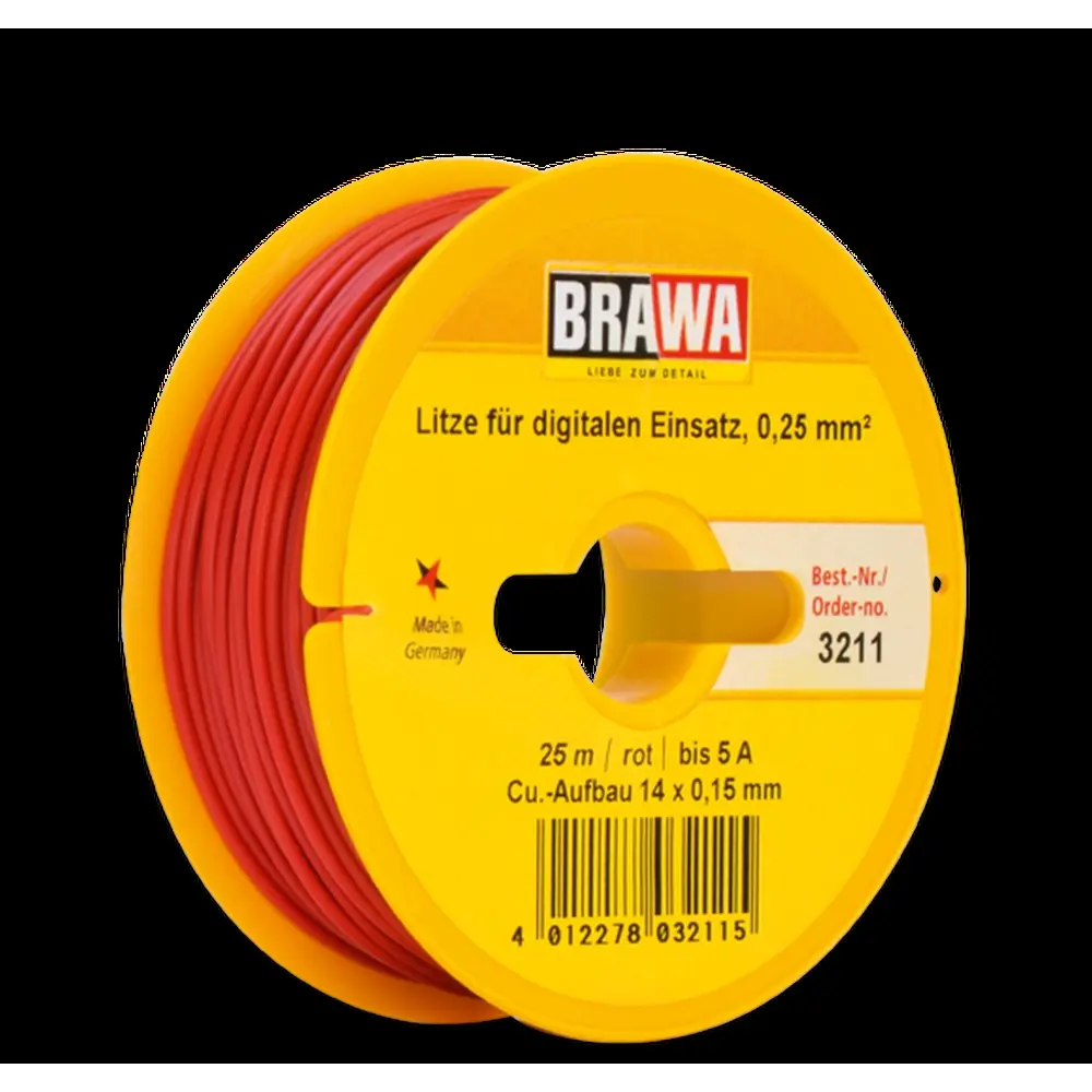 Câble électrique Rouge 0,25 mm² - 25 mètres de longueur - Brawa 3211