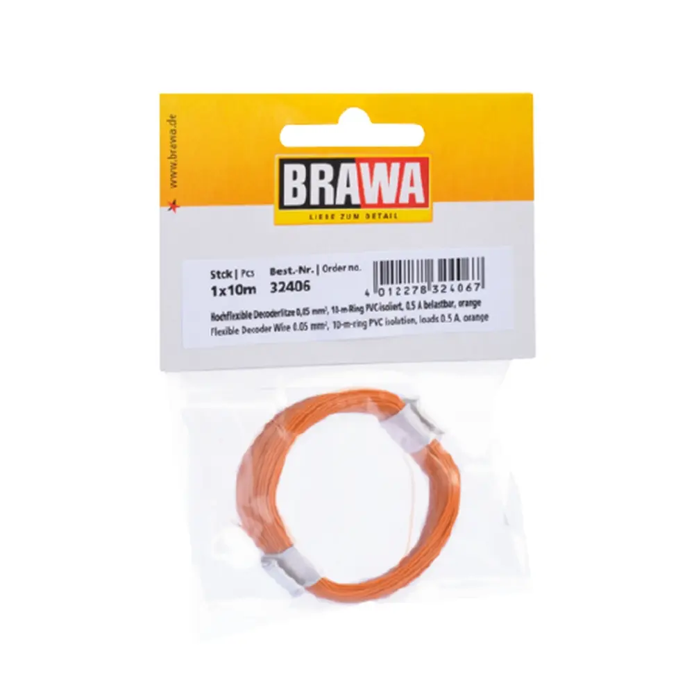 Bobine de fil de câblage Orange - Brawa 32406 - 10 mètres - 0.05 mm² - HO / N