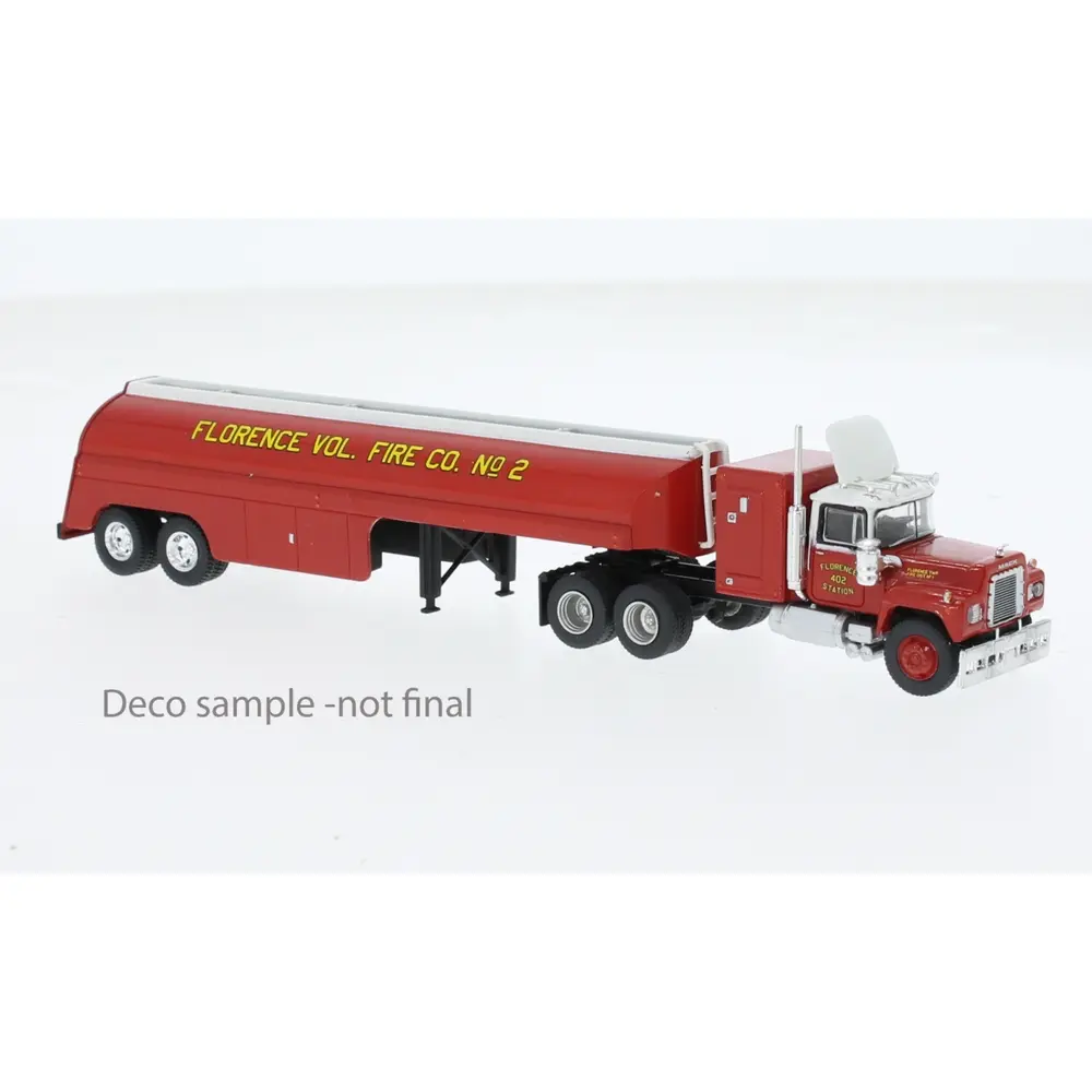 Semi remorque citerne Mack RS 700, Florence Vol Fire Co, 1966 - Brekina 85812 - HO 1/87