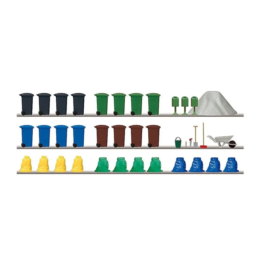 Lot de 16 poubelles et 12 sacs - Busch 1136 - HO 1/87