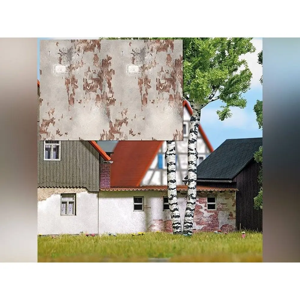 Lot de 2 Murs en Briques et Crépis Miniature Busch 7439 - HO : 1/87 - 210 x 148 mm