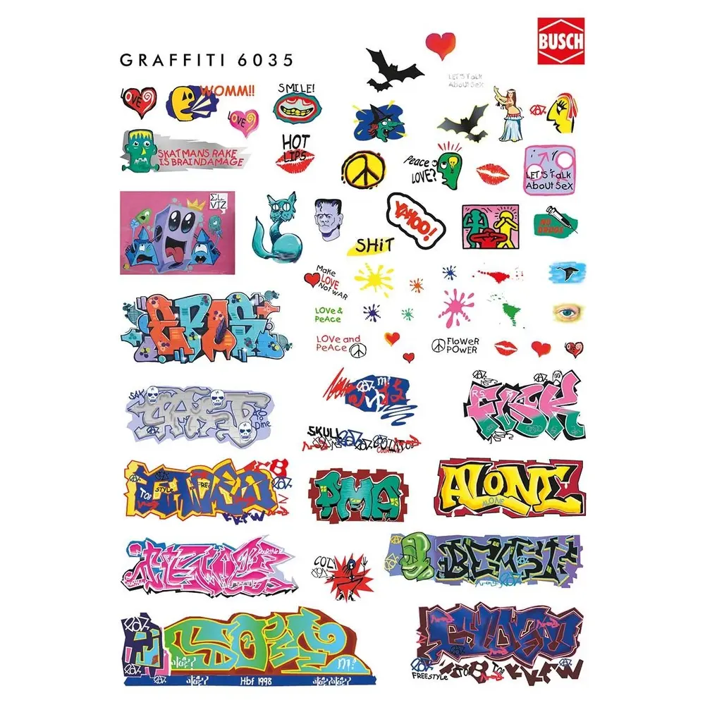 Ensemble de graffitis de couleurs Busch 6035 - Lots & Logos - 3 tailles différentes