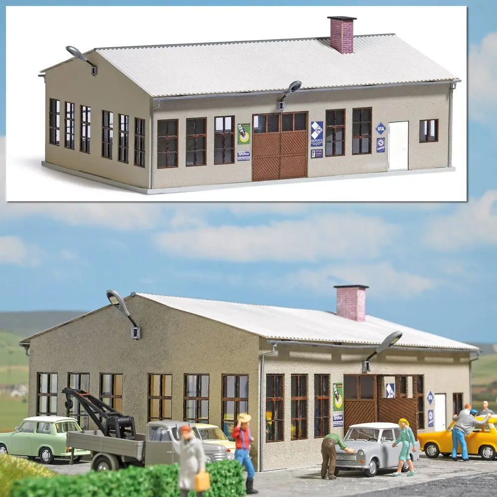 Atelier de réparation auto BUSH 1918 - HO 1/87 Dimension 175 x 122 x 76 mm