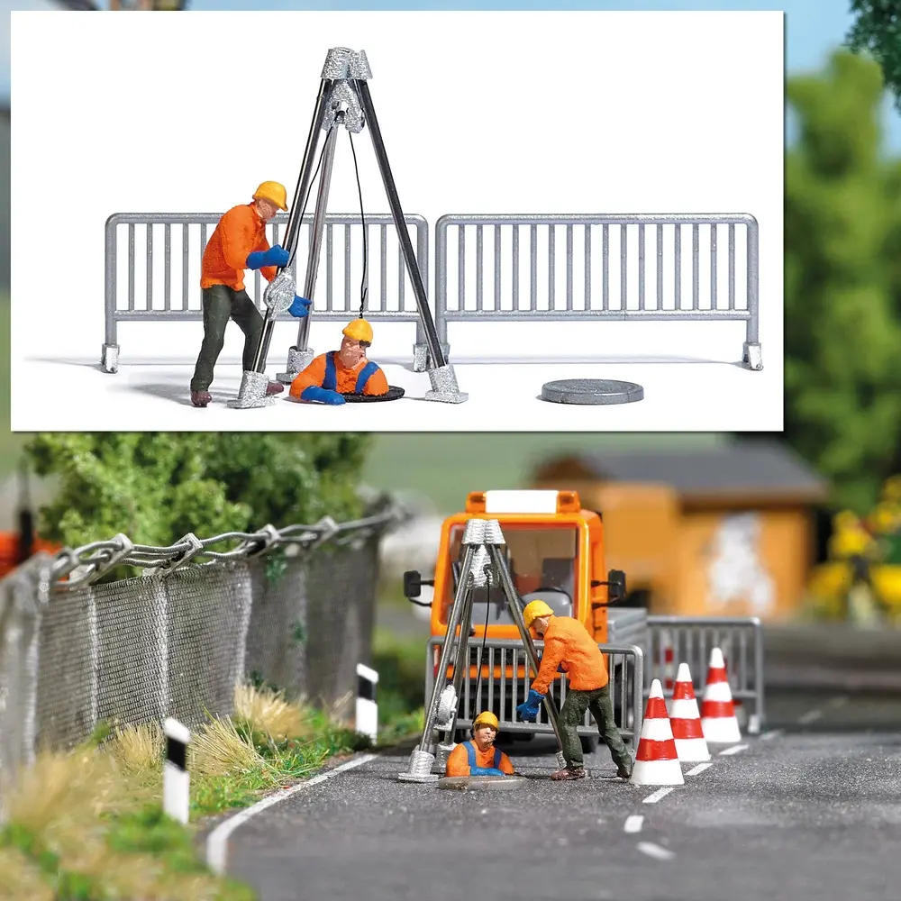 Travailleurs des égouts avec accessoires BUSCH 7907 - HO 1/87