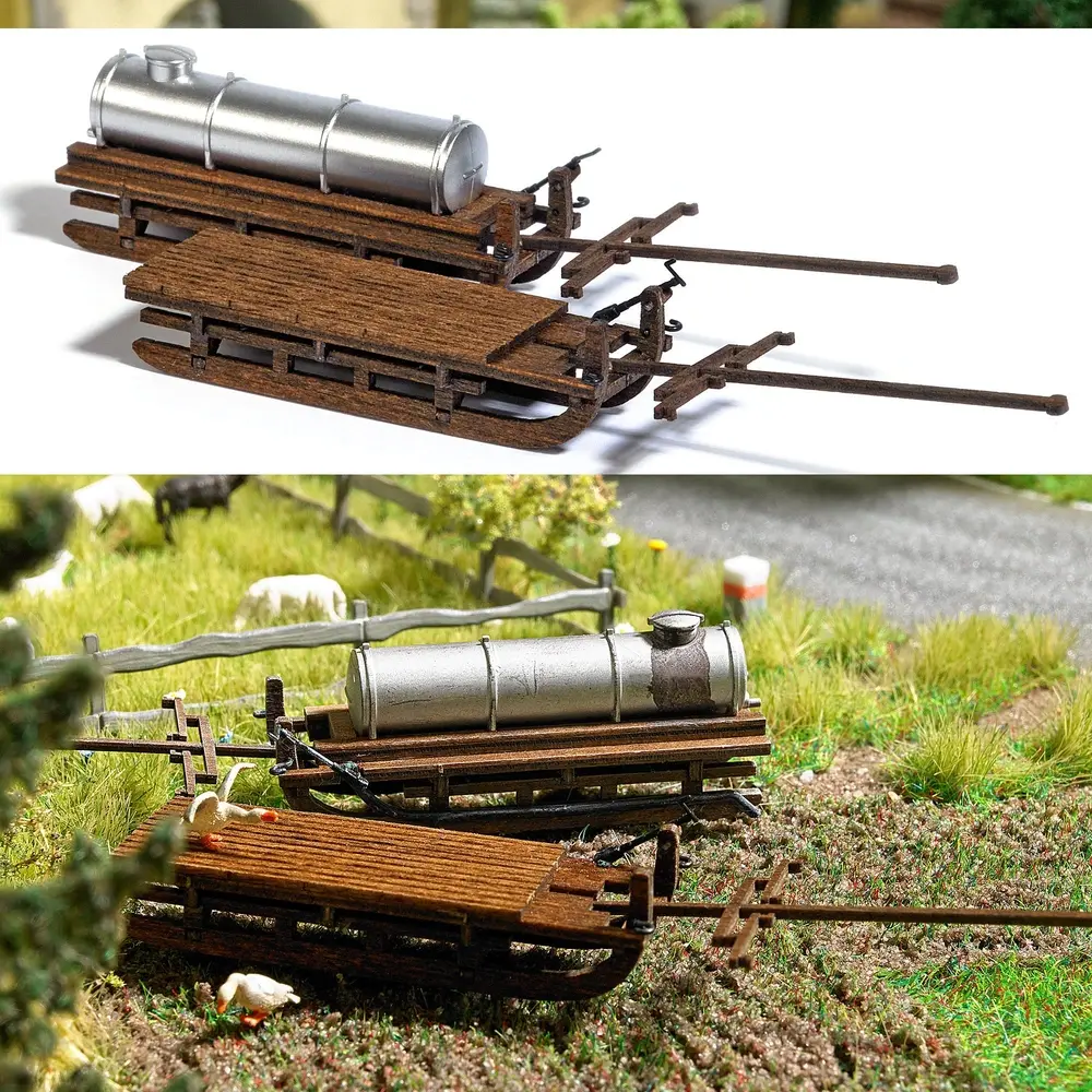 Lot de 2 traîneaux de transport - BUSCH 1631 - HO 1/87