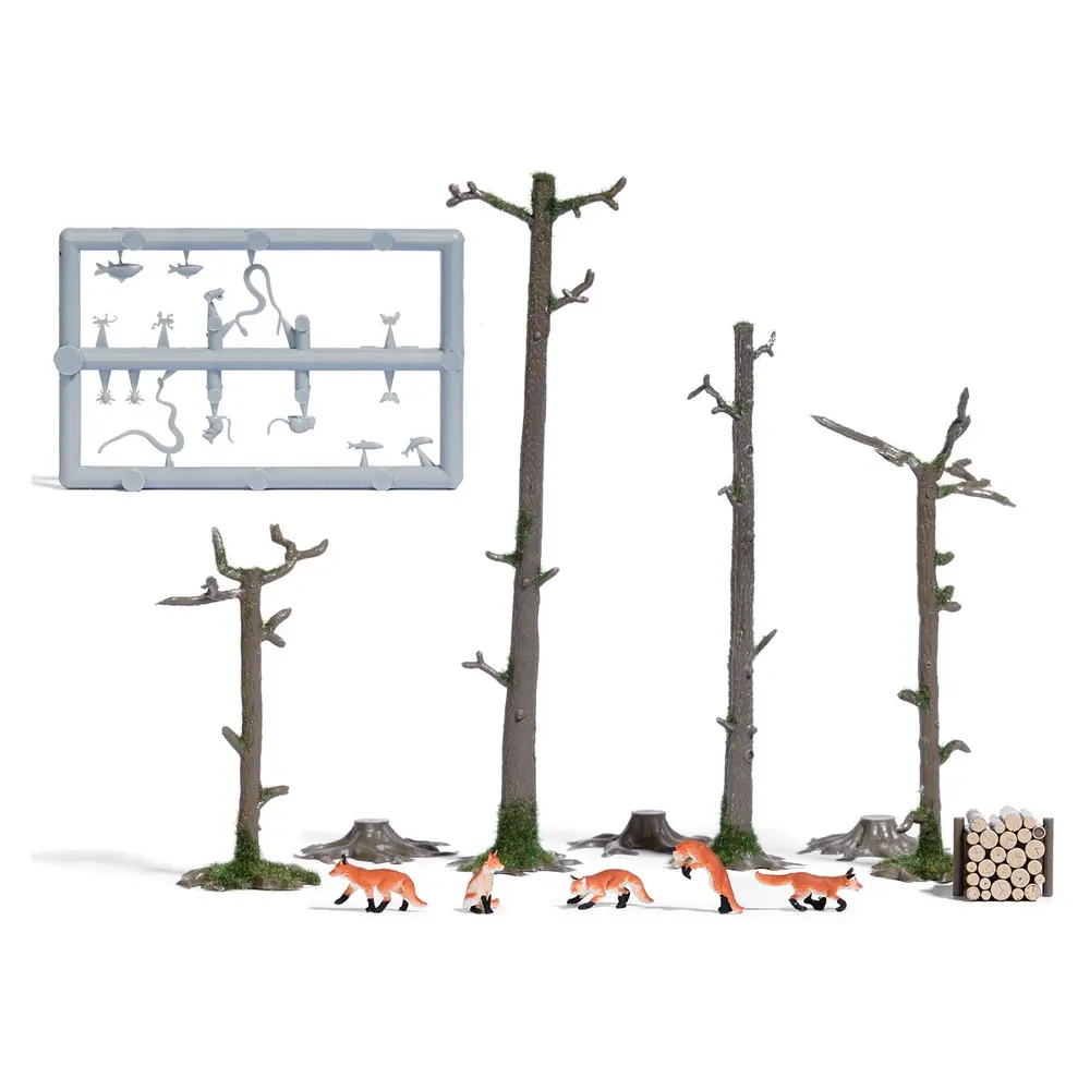 Scénette | 5 Renards en forêt, avec troncs & racines BUSCH 7988 HO 1/87