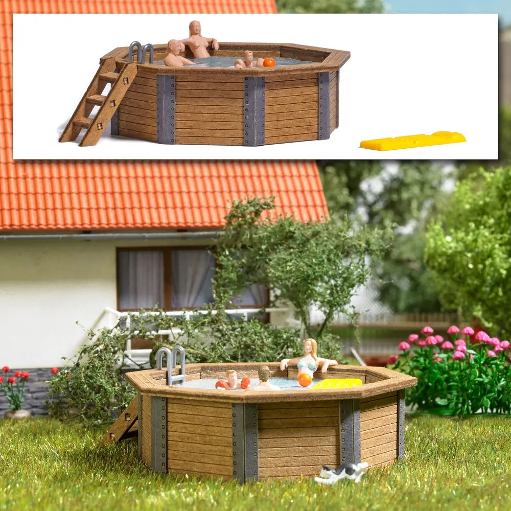 Scénette Piscine en famille - Busch 1832 - HO 1/87