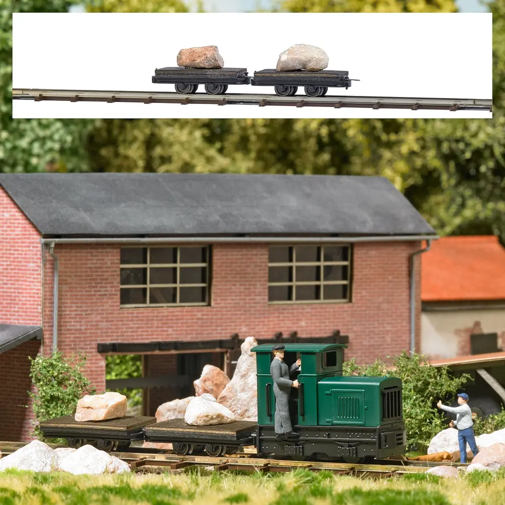 Lot de 2 Chariots de Transport avec Rochers - Busch 12235 - HO 1/87