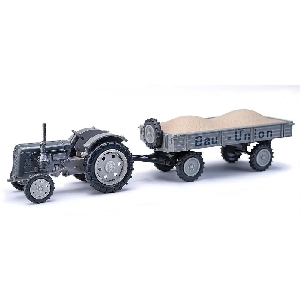 Tracteur Famulus avec remorque "Bau-Union" - Busch 210110125 - HO 1/87