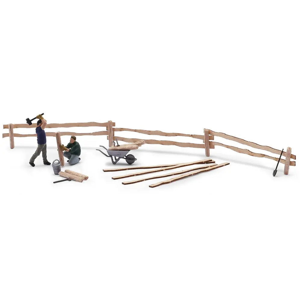 Mise en place de la clôture du paddock - Ensemble d'action - Busch 79853 - HO 1/87