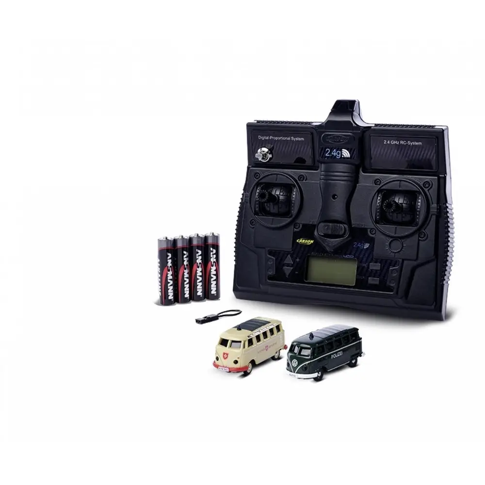 Bus VW T1 Police + ambulance combo 2.4G LCD - Carson 500504152 - HO 1/87