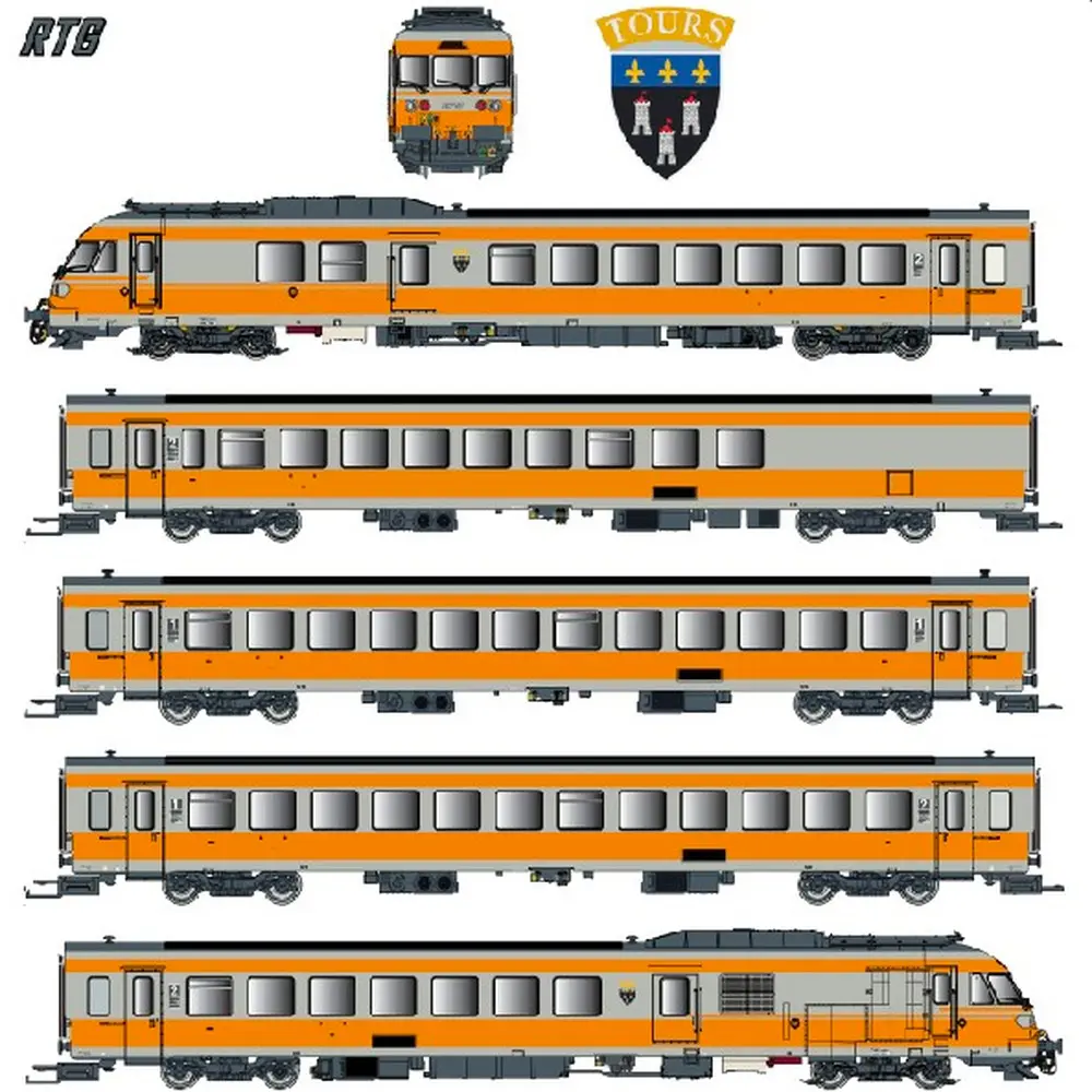 Rame RTG 5 éléments N°37 dépôt de Caen - EPM 221504 - HO 1/87 - SNCF - Ep V - Analogique - 2R