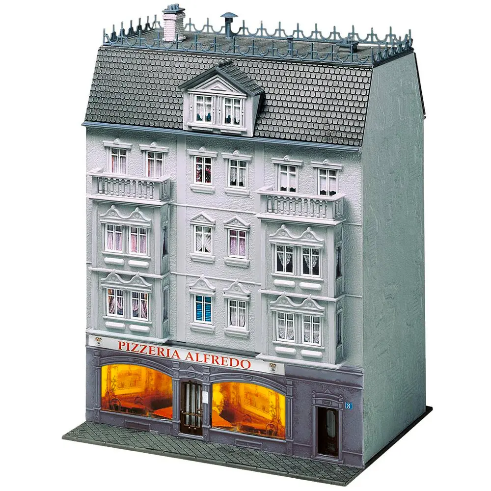 Immeuble avec Pizzeria Alfredo au rez-de-chaussée - FALLER 130446 - HO 1/87