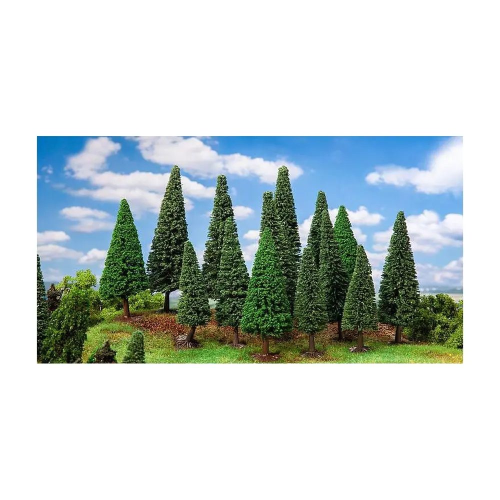 Lot de 15 grands sapins de 90 à 150 mm - FALLER 181542