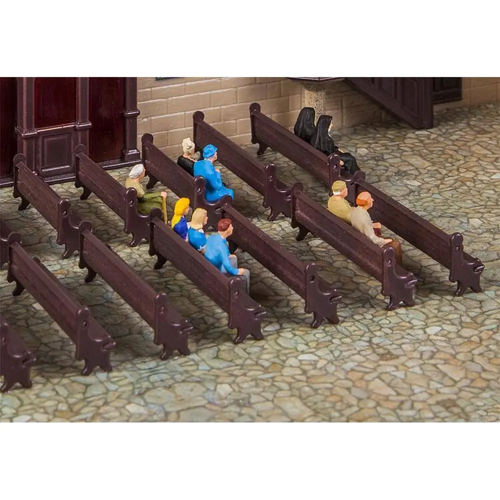 Lot de 7 bancs d'Église FALLER 180989 - HO 1/87