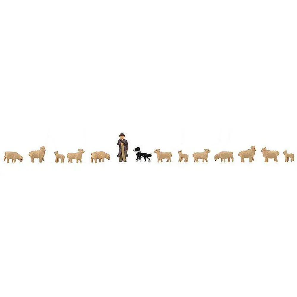 Set de 12 moutons avec bergers et son chien Faller 155901 - N : 1/160