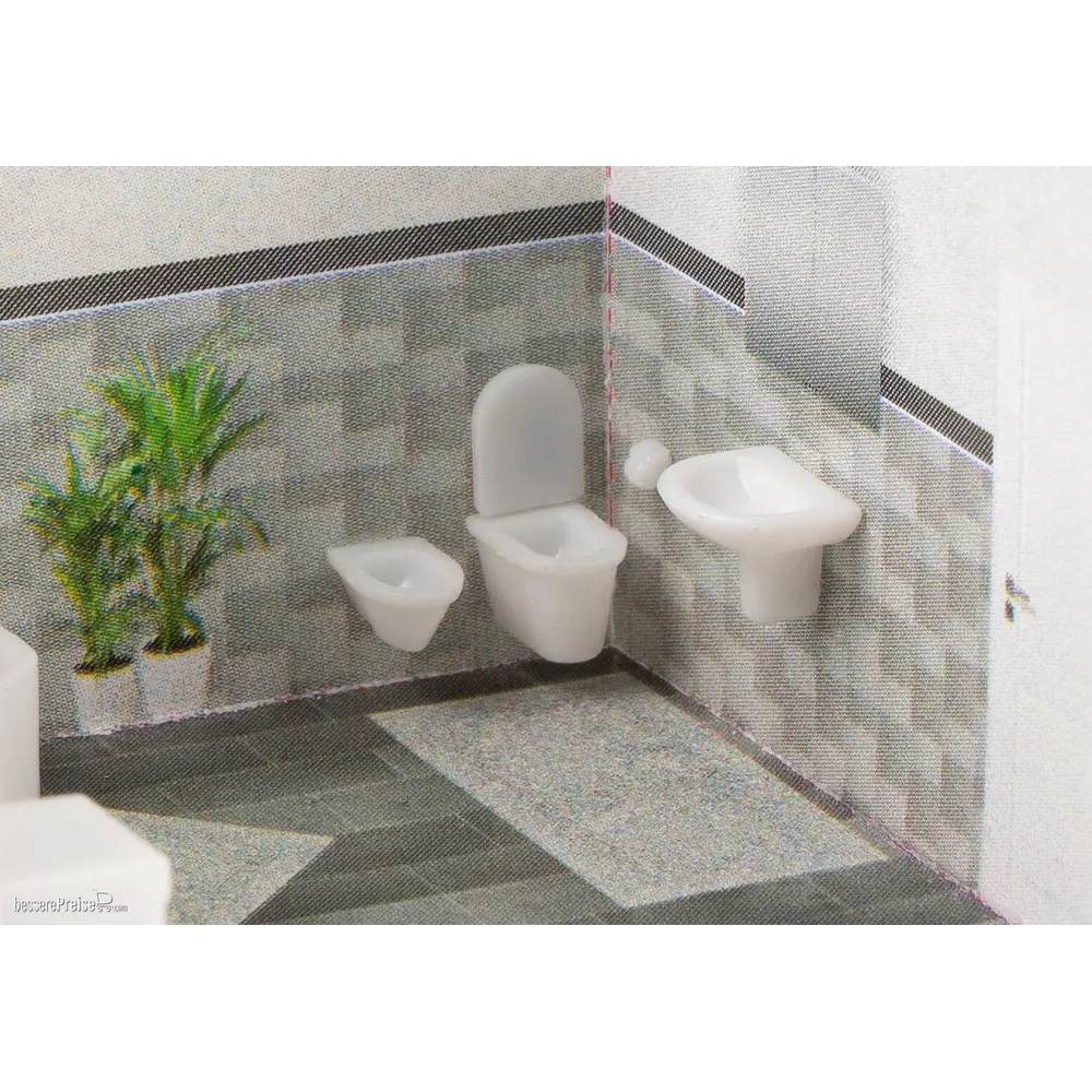 Set salle de bain en céramique grise Faller 180993 - HO : 1/87 - EP IV