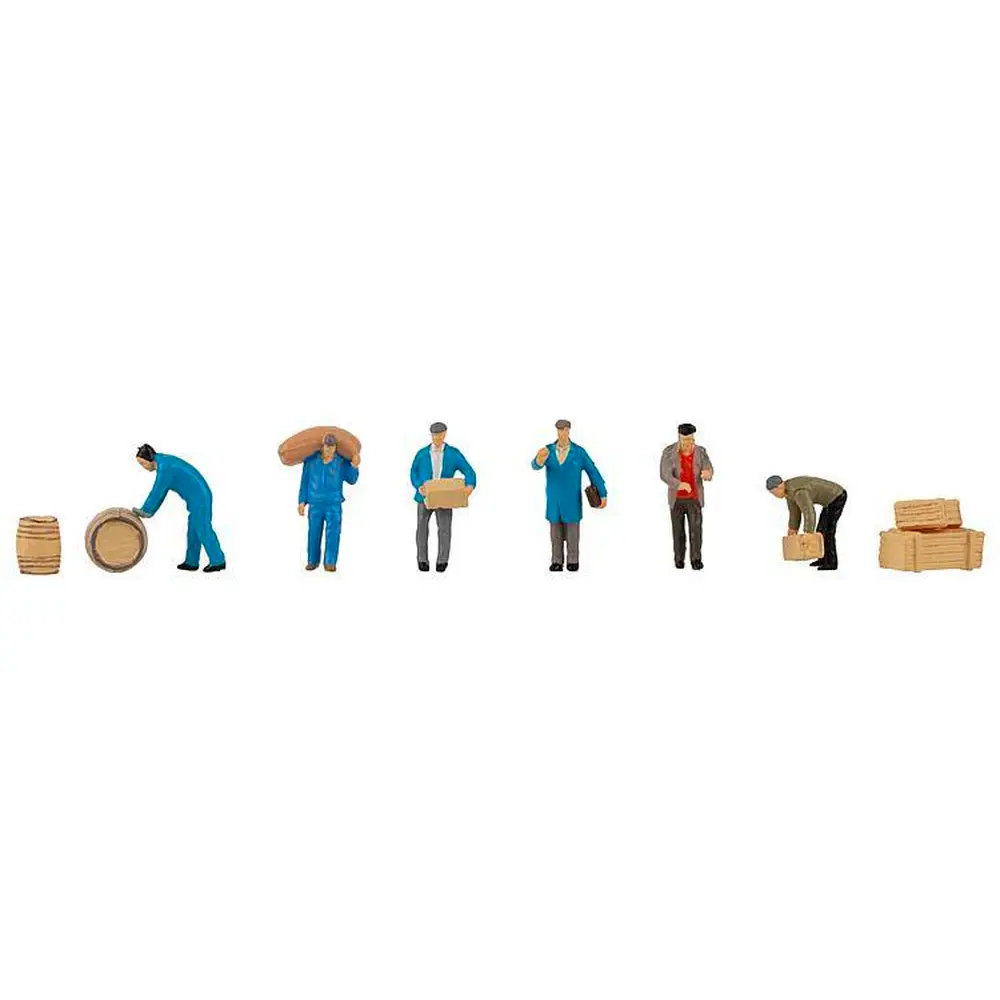 Lot de 6 personnages ouvriers transportant des cargaisons - Faller 151609 - HO 1/87