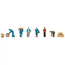 Lot de 6 personnages ouvriers transportant des cargaisons - Faller 151609 - HO 1/87