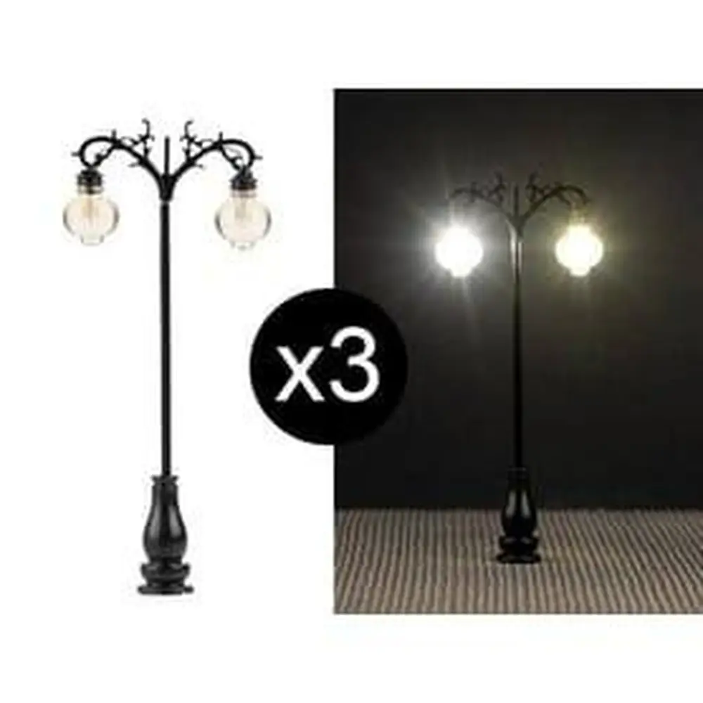 Set de 3 lampadaires en fer forgé avec LED - HO 1/87 - Faller 180107