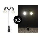 Set de 3 lampadaires en fer forgé avec LED - HO 1/87 - Faller 180107