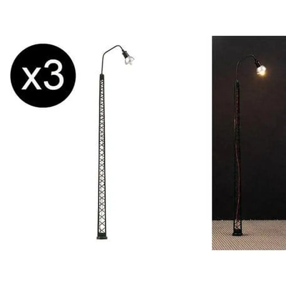 Set de 3 lampadaires à arc et mat métallique avec LED - HO 1/87 - Faller 180109