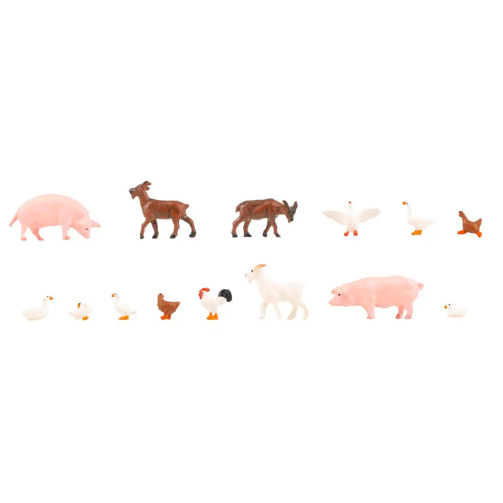 Lot de 14 animaux de la ferme, petit bétail Faller 151920 - HO : 1/87