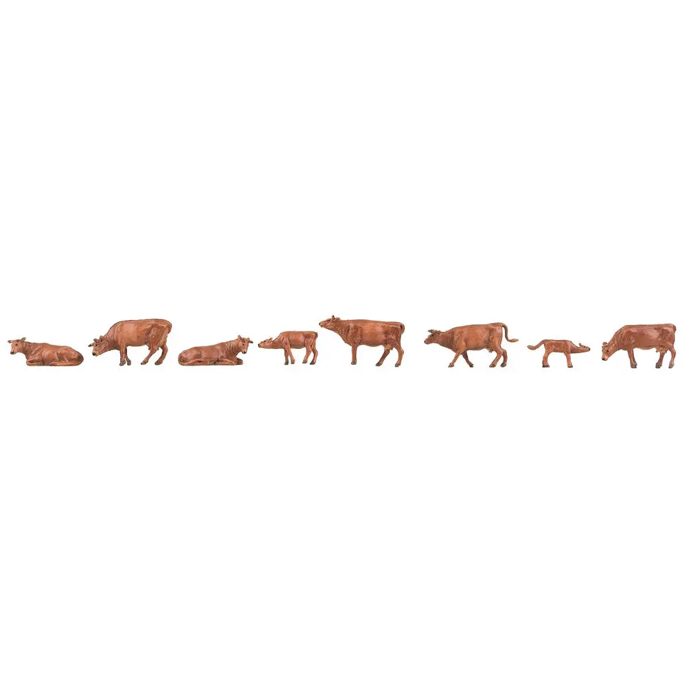 Lot de 8 animaux, vaches suisses brunes de l'Allgäu Faller 151922 - HO : 1/87