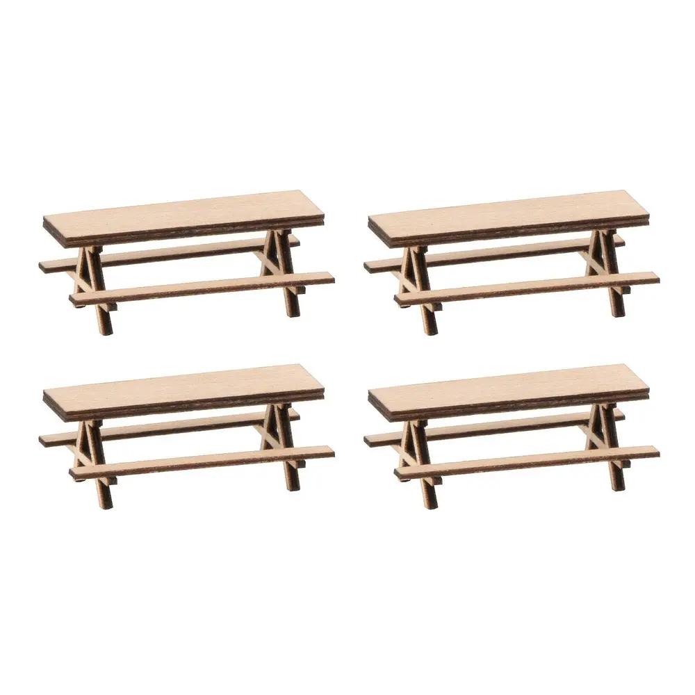 Pack de 4 bancs de pique-nique Faller 180304 - HO : 1/87 - EP IV - 26 x 16 x 10 mm