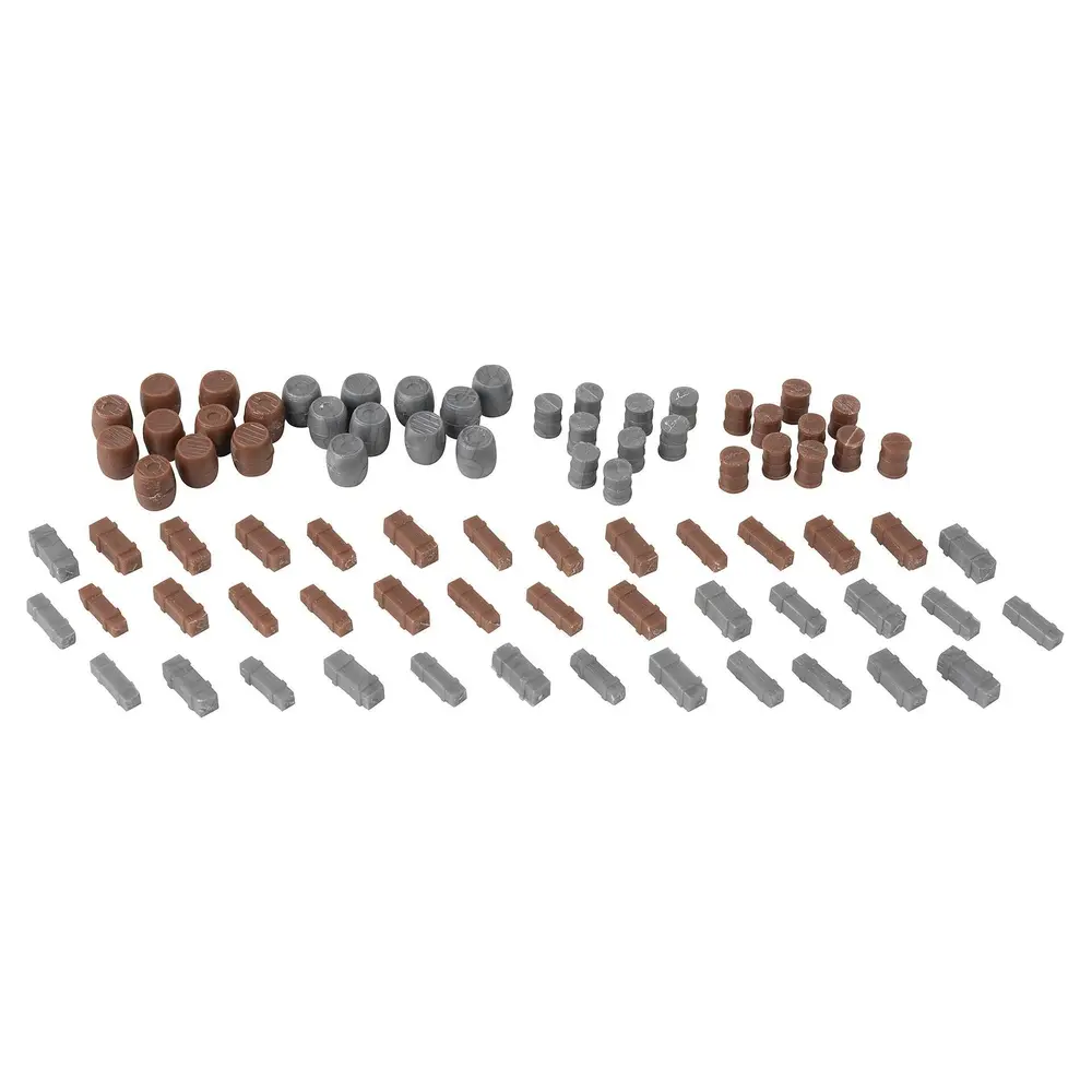Pack de 80 équipements divers : Boîtes et barils - Faller 272918 - N 1/160
