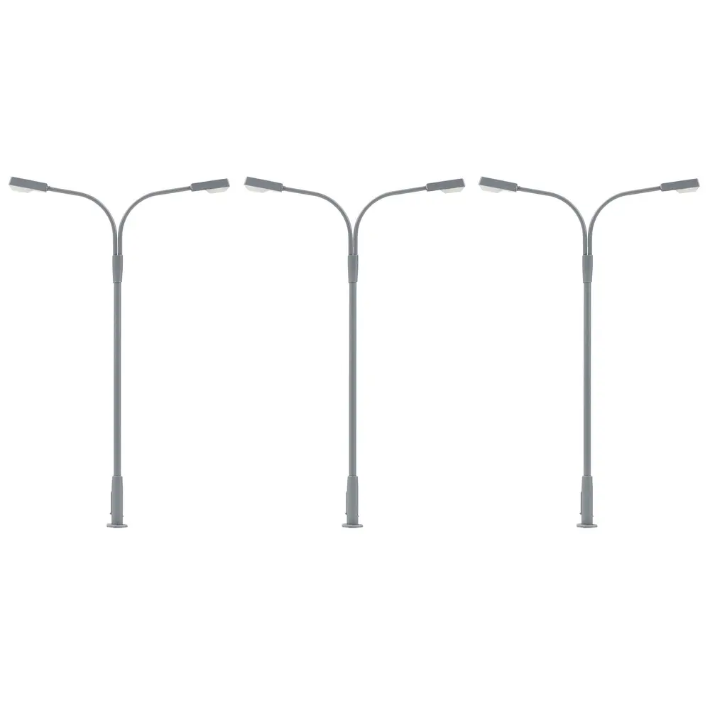 Lot de 3 lampadaires à deux bras avec LED - Faller 180120 - HO 1/87