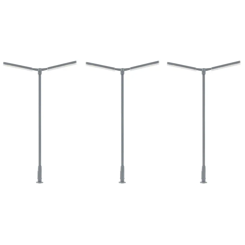 Lot de 3 lampadaires à deux bras avec LED - Faller 180122 - HO 1/87
