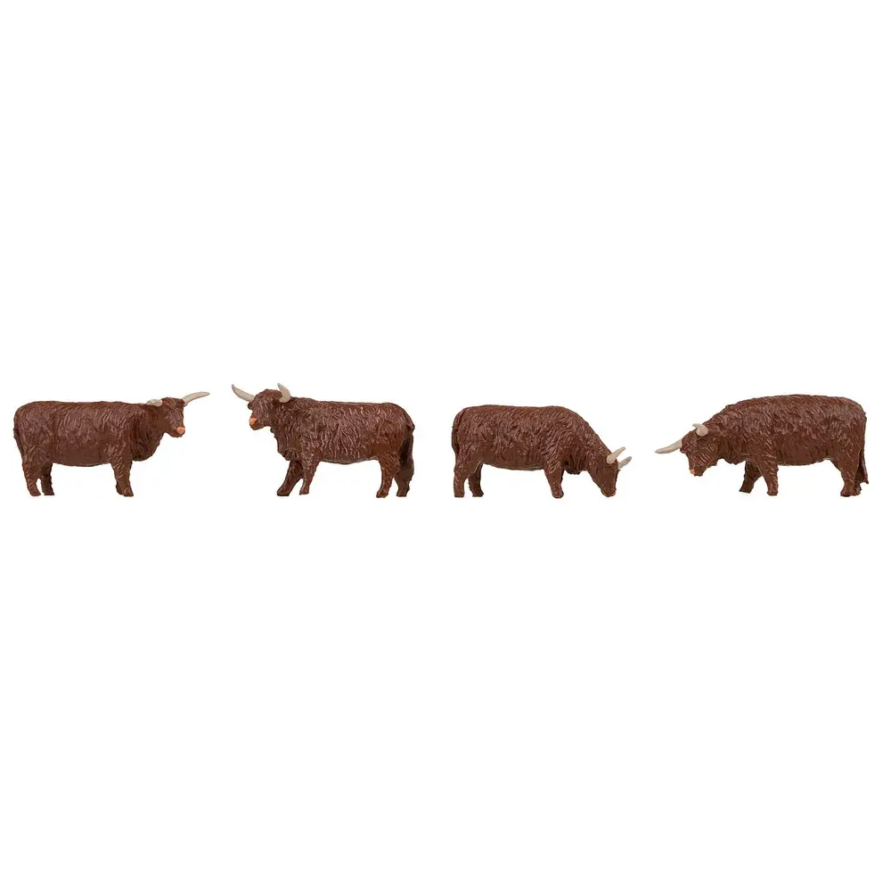 Lot de 4 Bovins Highland - Brun - Faller 151958 - HO 1/87