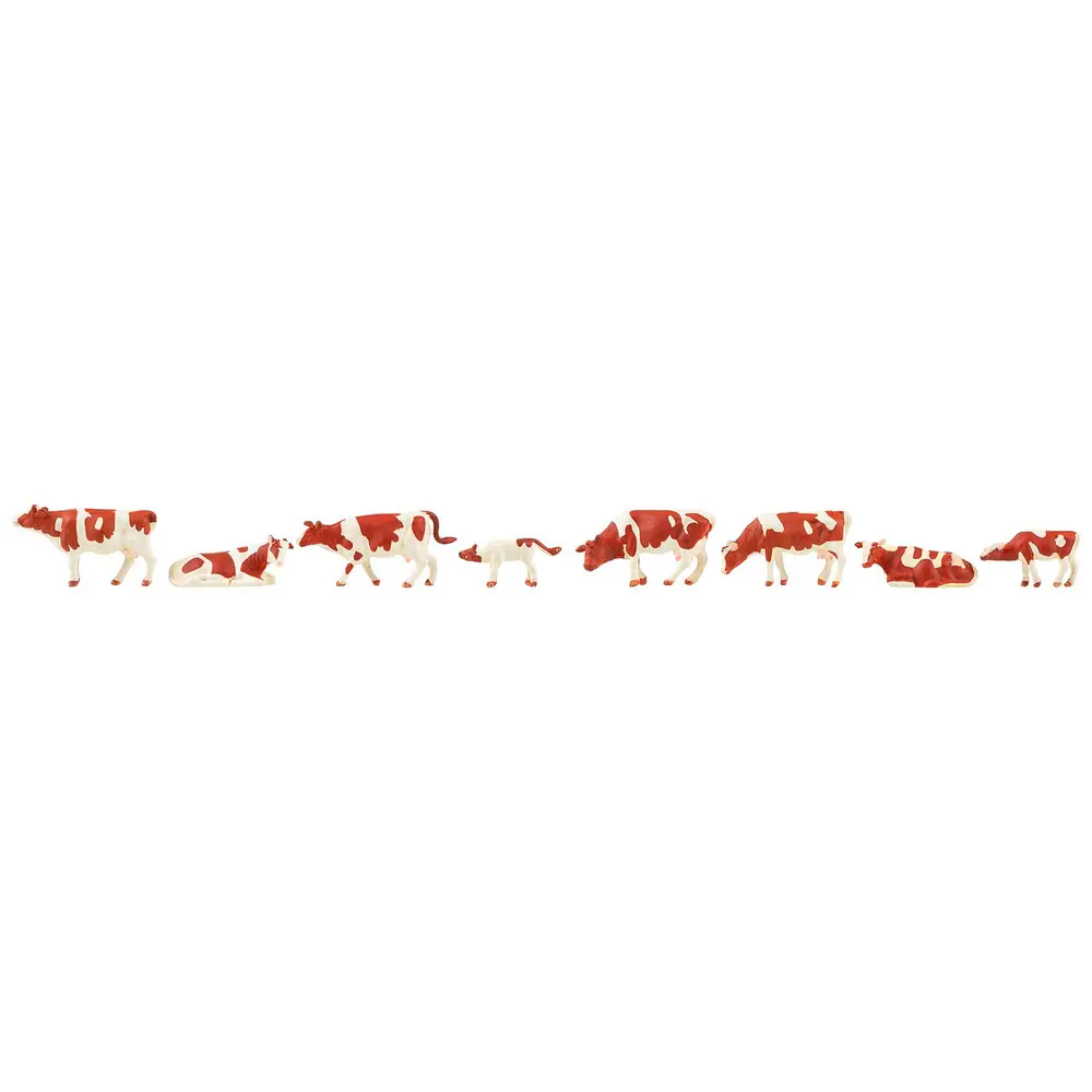 Lot de 8 vaches blanches tachetées brun - Faller 151903 - HO 1/87