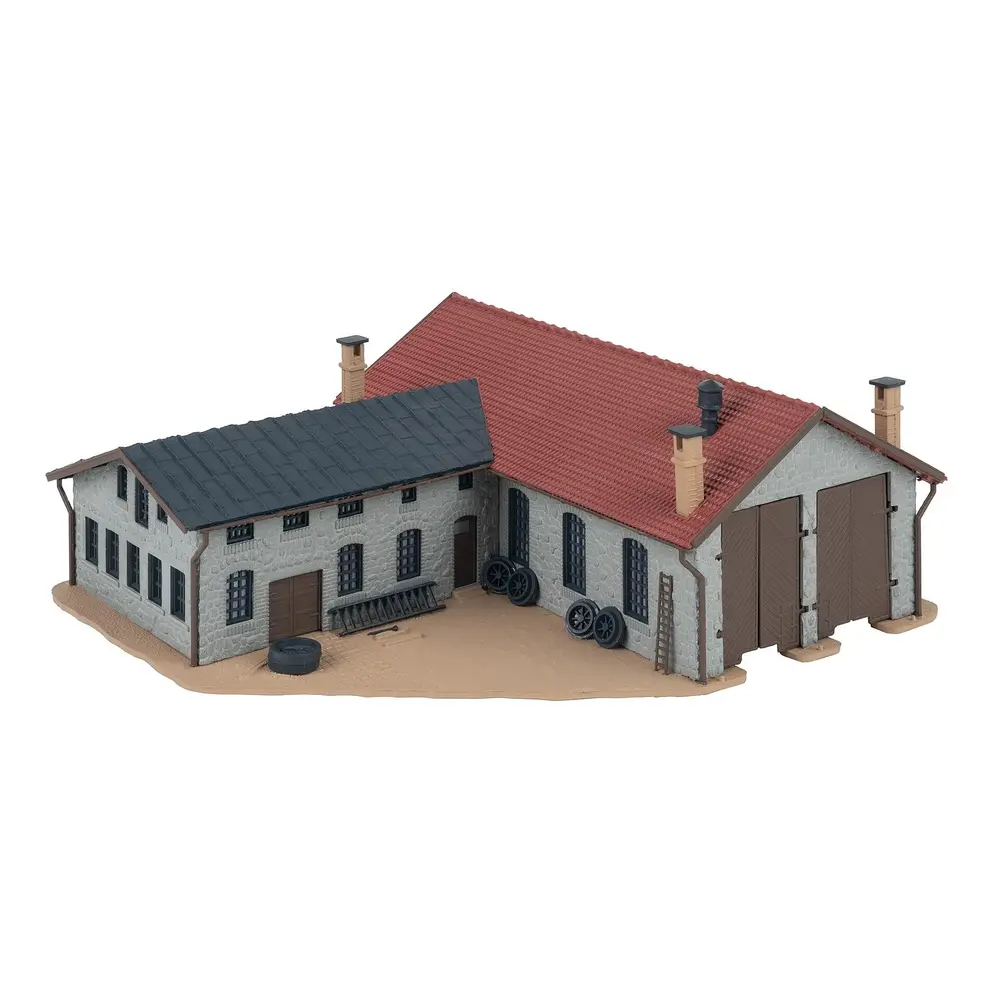 Remise à locomotives à deux niveaux avec atelier - Faller 222106 - N 1/160 - EP II - 182 x 160 x 70 mm