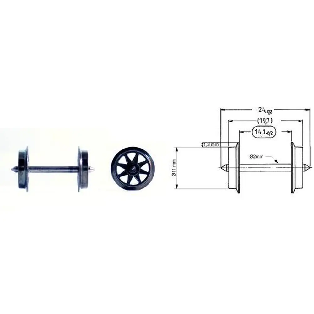 Essieu de rechange non isolé (AC) à doubles rayons, longueur de l'axe 24mm