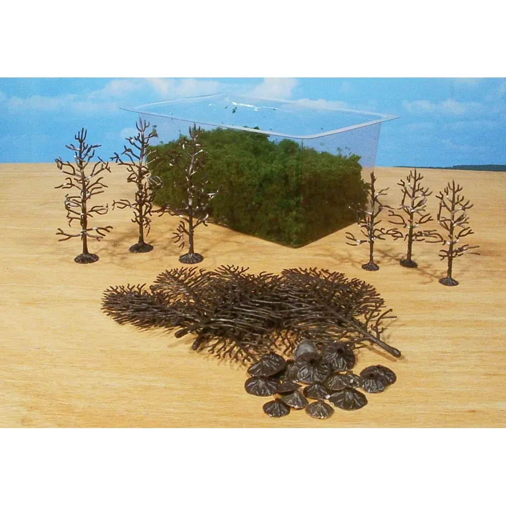 15 Arbres + gros flocage - Vert - HEKI 1972 - Échelle HO / TT / N / Z - 60 à 120 mm