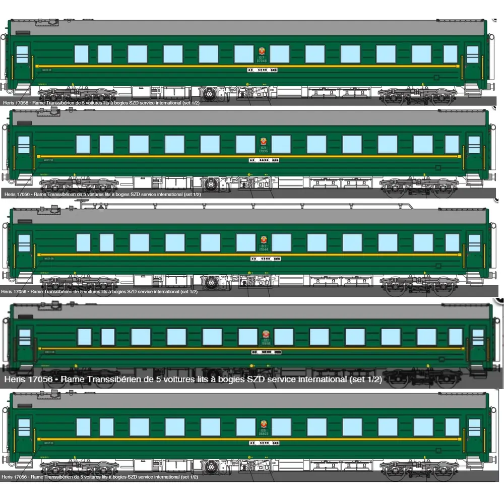 Rame de 5 voitures "Transibérien" - Heris 17056 - HO : 1/87 - SZD - EP IV / V