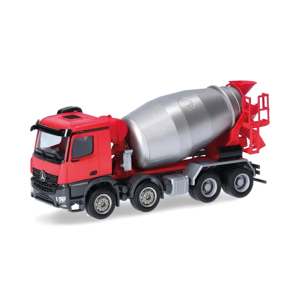 Camion malaxeur à béton Mercedes-Benz Arocs M - rouge, argent - Herpa 319133 - HO 1/87