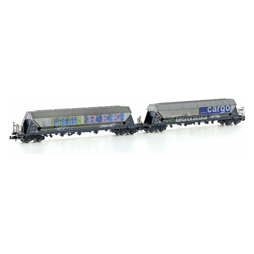 Coffret de 2 wagons silos Taggnpps graffiti - Hobby66 H23478 - N 1/160 - CFF Cargo - Ep VI - 2R