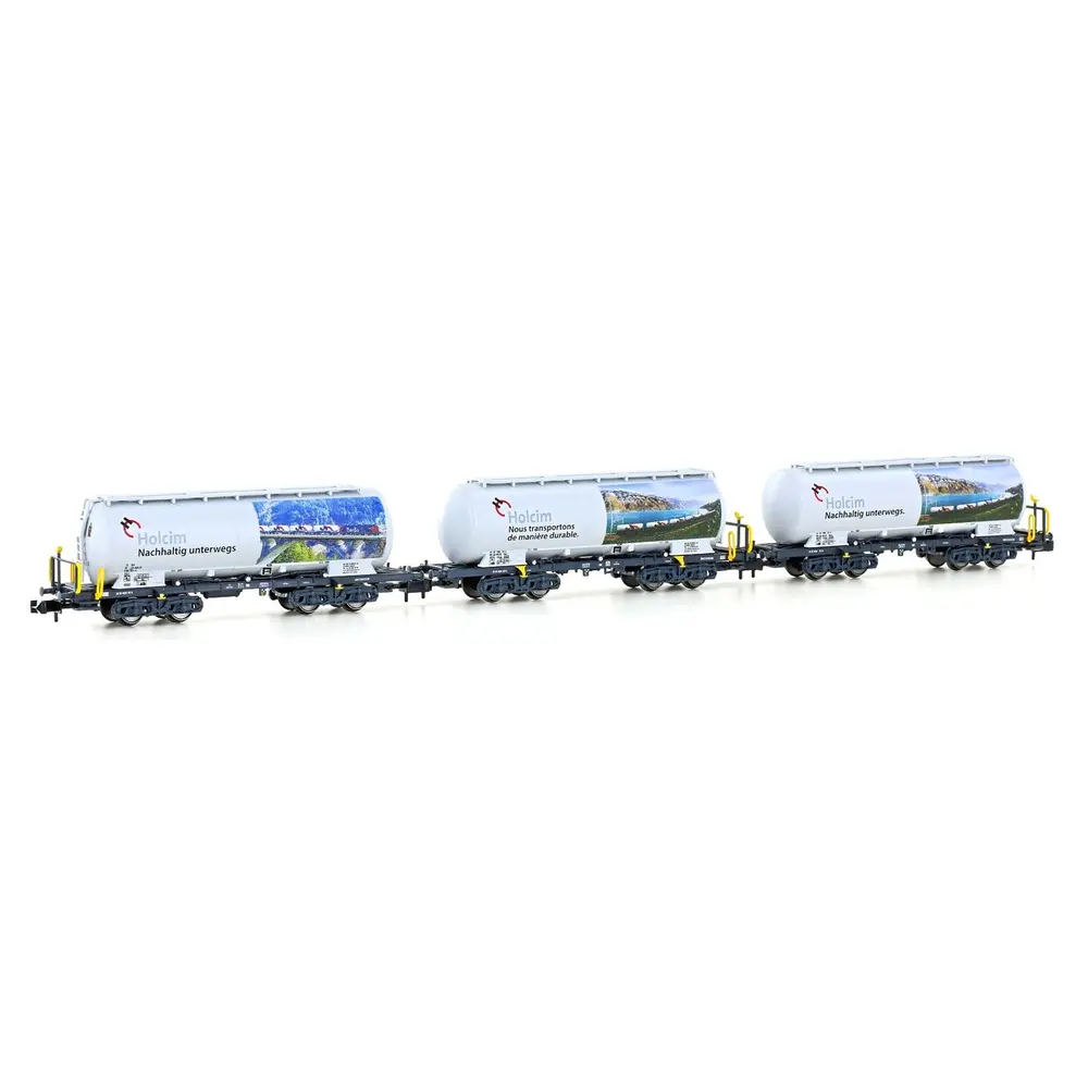 Coffret de 3 wagons citerne Uacs Holcim - Hobbytrain H23493 - N 1/160 - EP VI - 2R