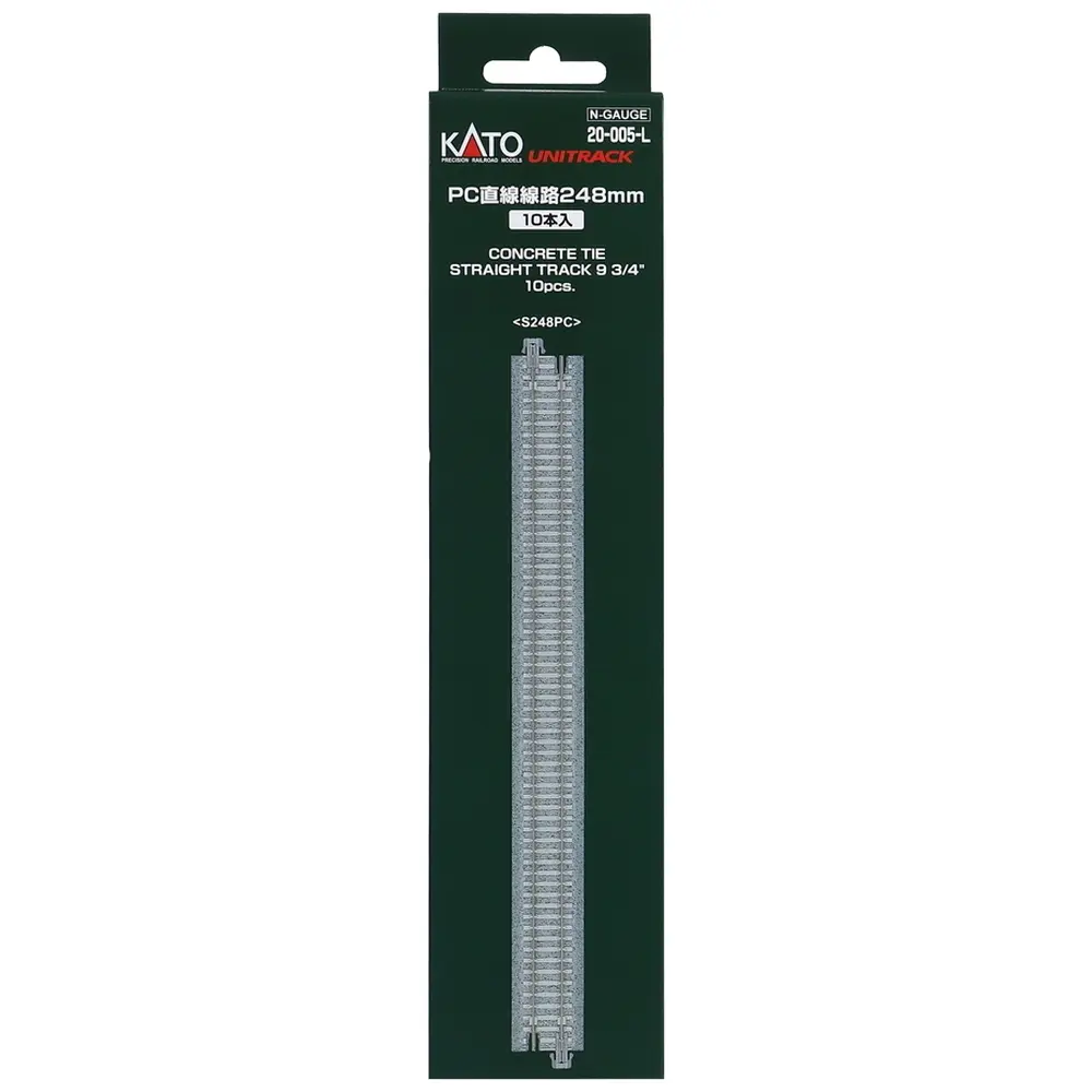 10 rails droits traverses béton - Kato K20-005-L - N/160 - 248 mm