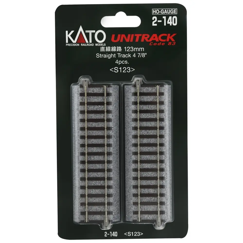 4 rails droits - 123 mm - Kato 2-140 - HO 1/87