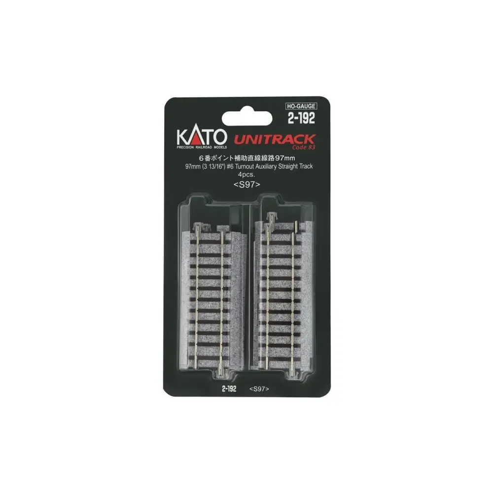 4 Rails droits auxiliaires d'aiguillage Unitrack (S97) 97 mm - Kato 2-192 - HO 1/87