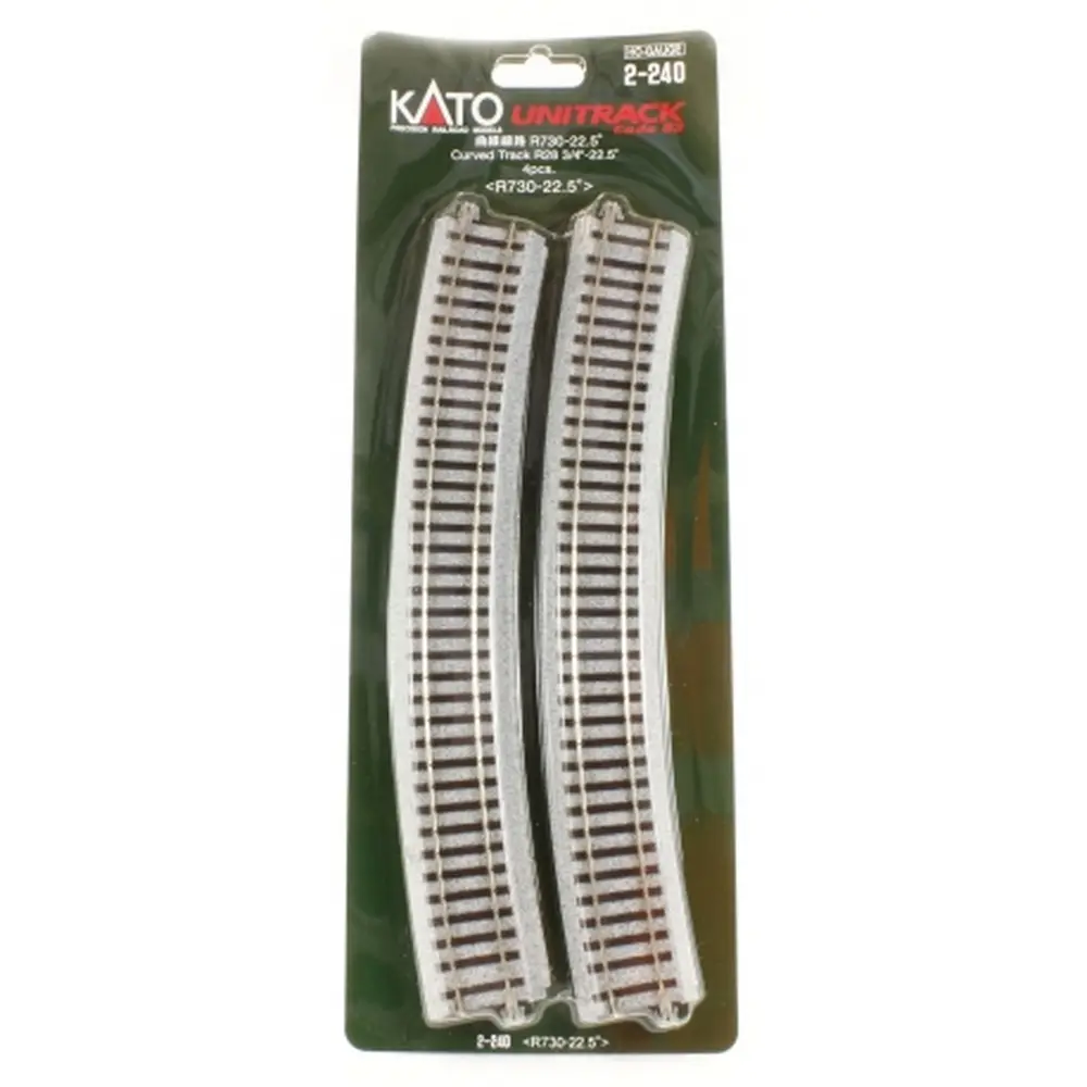 4 Rails courbes R730mm 22,5° - Kato 2-240 - HO 1/87