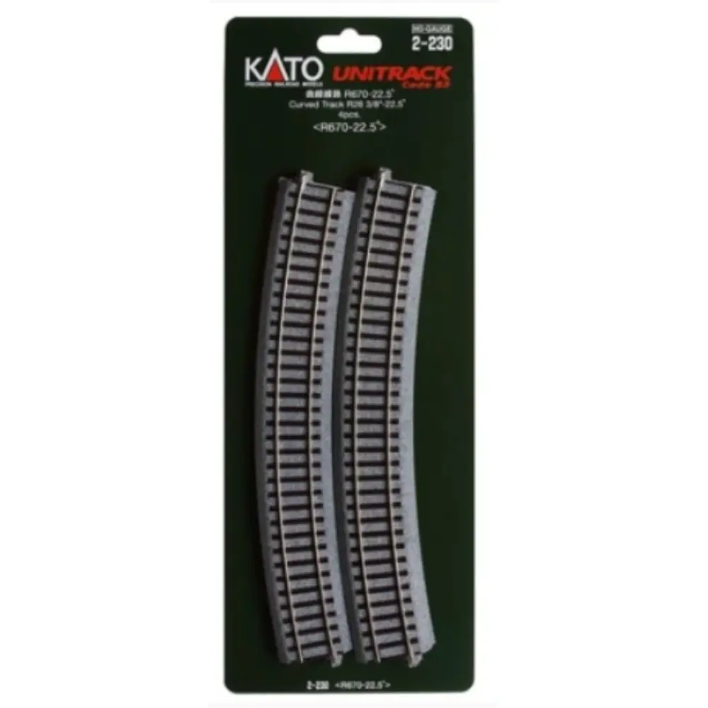 4 rails courbes - 670 mm - 22,5 degrés - Kato 2-230 - HO 1/87